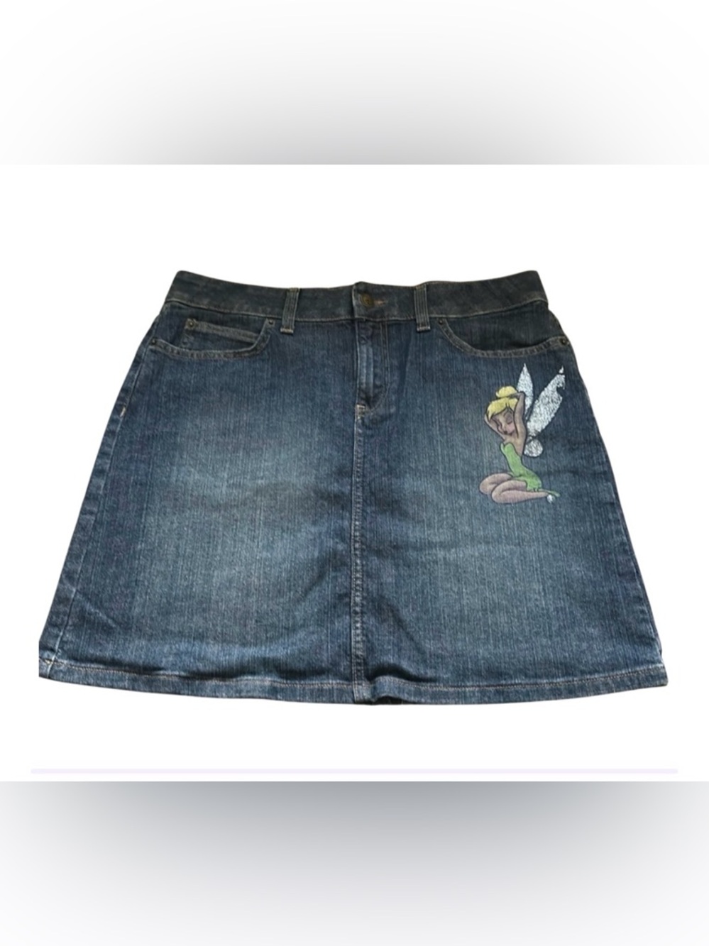 Vintage Disney Store Denim Tinkerbell Glitter Skirt Size 10